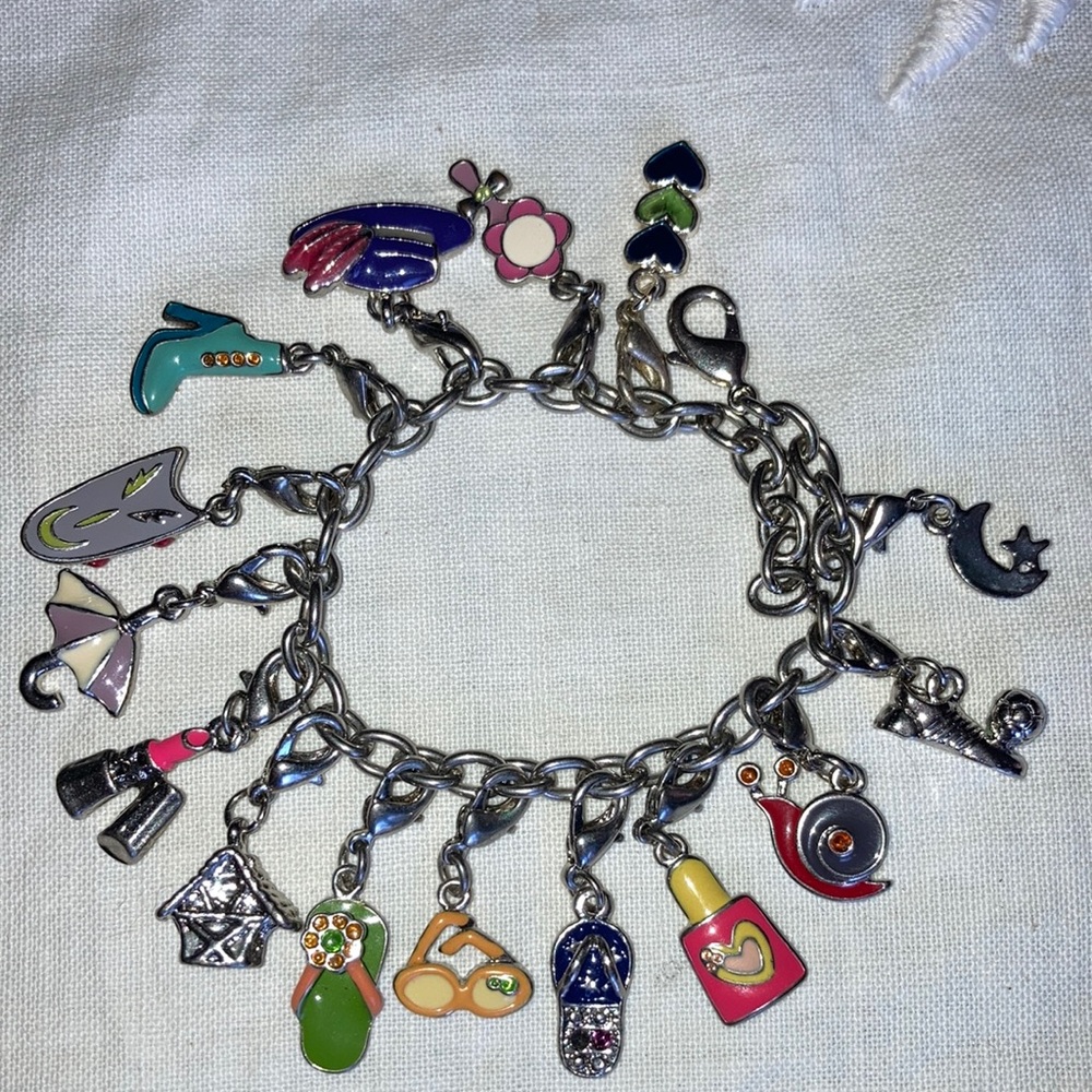 VTG st charm bracelet loaded w/cute bright enameled colors, 8” chain. $45 - Picture 1 of 7
